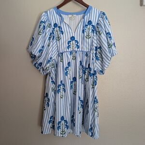 Entro Blue Floral Print Dress Size Small Puffy Sleeves